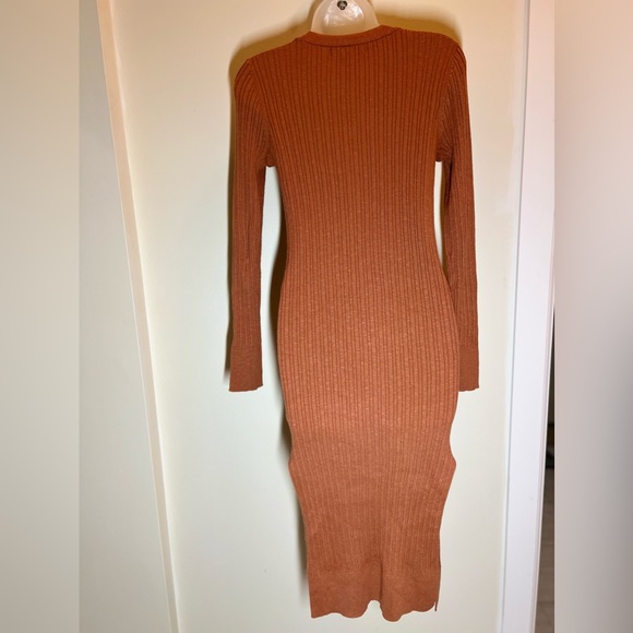 Brown Slit Cardigan Duster Midi Ribbed Sweater Dress Women Small - Picture 3 of 3